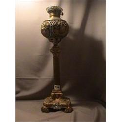 TALL BOUQUET CAMEO WOMAN LAMP, 26"F, 1890 CIRCA 