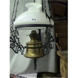 IRON & BRASS ENGLISH HANGING LAMP, 1810 CIRCA 