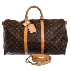 Louis Vuitton Monogram Canvas Leather Keepall 50 cm Bandouliere Duffle Bag