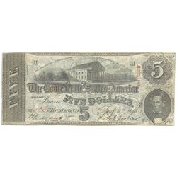 1863 $5 The Confederate States of America Note T-60 CC