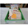 Image 1 : BAG OF ON PAPER STAMPS UNSORTED AND CIGAR BOX OF POSTCARDS AND BAG OF 1LB STAMPS CANADIAN OFF PAPER