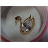 Image 2 : GOLD TONE SWAN BROACH W/ LARGE CRYSTAL AND BLACK STONE