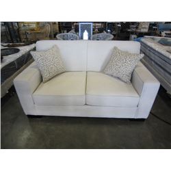 ASHLEY SIGNATURE FLOOR MODEL MODERN OFF WHITE LOVESEAT, RETAIL $1199