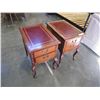 Image 2 : PAIR OF CARVED 2 DRAWER LEATHER INSERT END TABLES