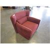 Image 2 : ULTRA MODERN RED FABRIC WITH BROWN STITCHING ACCENT CHAIR, RETAIL $1600