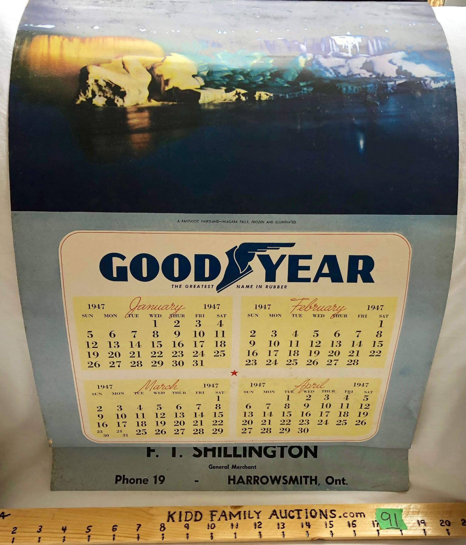 1947 GOOD YEAR CALENDAR HARROWSMITH, ON