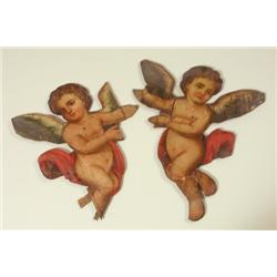  Pair of cupids, handpainted, wood, H 62