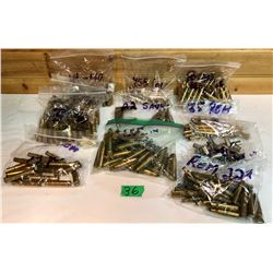 BRASS:  BOX LOT MISC - .455 COLT, .44-40, .300 SAVAGE, .38-40, .35 REM, 8 MM MAUSER, ETC