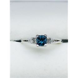 3) 14K WHITE GOLD BLUE & WHITE DIAMOND RING
