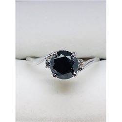 28) 14K WHITE GOLD BLACK & WHITE DIAMOND RING