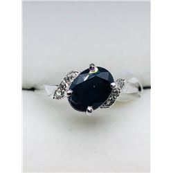 34) 10K WHITE GOLD SAPPHIRE & DIAMOND RING