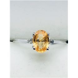 38) 10K WHITE GOLD YELLOW SAPPHIRE & DIAMOND RING