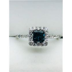 46) 14K WHITE GOLD BLUE & WHITE DIAMOND RING