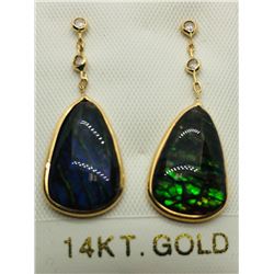 47) 14K YELLOW GOLD AMMOLITE & DIAMOND EARRINGS