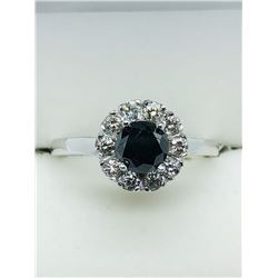48) 10K WHITE GOLD BLACK & WHITE DIAMOND RING