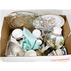 BOX OF ASSORTED CHINA.