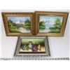 Image 1 : FLAT OF 3 ORNATE FRAMED OIL ON BOARD PICTURES