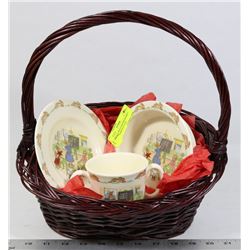 REDDISH TONED EASTER BASKET WITH BUNNYKINS PLATE,