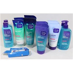 BAG OF ASSORTED CLEAN & CLEAR ACNE CLEANERS.