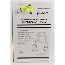 NEW 1-1/4HP SUBMERSIBLE SEWAGE WATER PUMP.