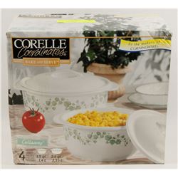 NEW 4PC CORELLE CORNINGWARE BAKE & SERVE.