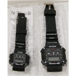 TWO UNOPENED LCD QUARTZ SPORTS WATCHES.