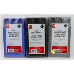 LOT OF THREE NEW SHOWER CURTAIN WITH HOOKS SETS