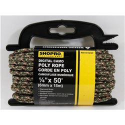 NEW! 1/4" X 50' CAMO POLY ROPE