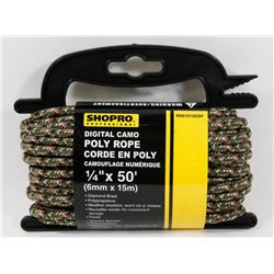 NEW! 1/4" X 50' CAMO POLY ROPE