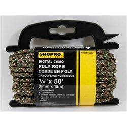 NEW! 1/4" X 50' CAMO POLY ROPE