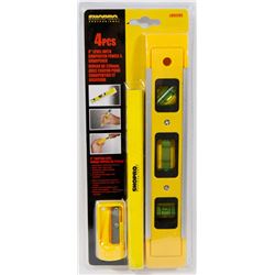 NEW! 4PC 9" LEVEL WITH CARPENTER PENCIL & SHARPENER