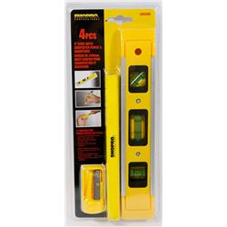 NEW! 4PC 9" LEVEL WITH CARPENTER PENCIL & SHARPENER