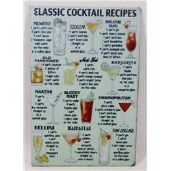NEW! 12" X 8" CLASSIC COCKTAIL RECIPES METAL SIGN