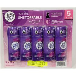 PACK OF 5 X 70G LADIES SPEED STICK INVISIBLE