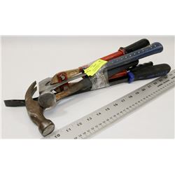 2 ESTWING HAMMERS, PRY BAR & A SMALL PAIR OF BOLT