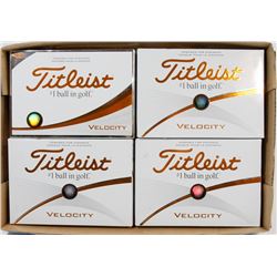 FLAT OF TITLEIST VELOCITY RECLAIMED GOLF BALLS.