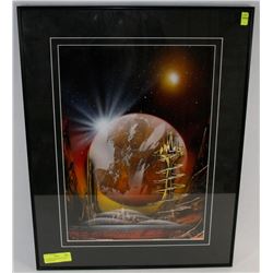 FUTURISTIC WORLD PICTURE IN GLASS FRAME.