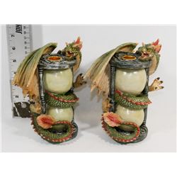 TWO NEW CERAMIC DRAGON CANDLE HOLDERS.