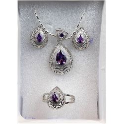 6)  SILVER TONE & AMETHYST CRYSTAL