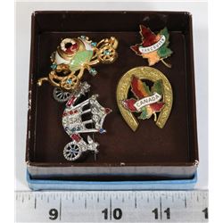 4 VINTAGE BROOCHES.