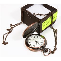 NEW COPPER POCKET WATCH ON MATCHING NECKLACE