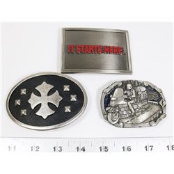 3 VARIOUS VINTAGE BELT BUCKLES ONE BLACK AND