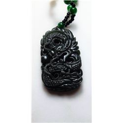 NATURAL GREEN HAND CARVED JADE DRAGON PENDANT