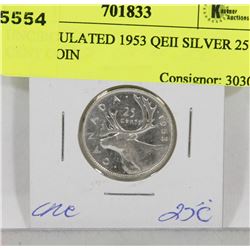 UNCIRCULATED 1953 QEII SILVER 25 CENT COIN