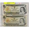 LOT OF 2 CANADA $1 BILLS, POKER HAND SERIAL #1973