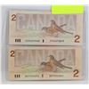 LOT OF 2 CANADIAN 1986  $2 BILLS