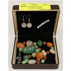 GENUINE POLISHED STONE NECKLACE WITH EARRINGS.