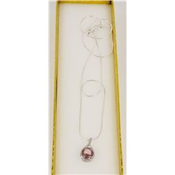 925 SILVER NECKLACE WITH PINK CRYSTAL PENDANT