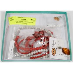 STERLING AMBER EARRINGS AND PENDANT, WITH BEADS