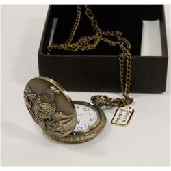NEW BRONZE POCKET WATCH EAGLE FACE WITH CHAIN.